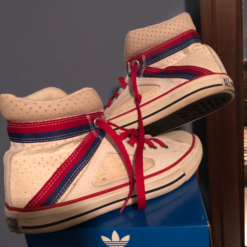 Red and Blue Converse High Tops